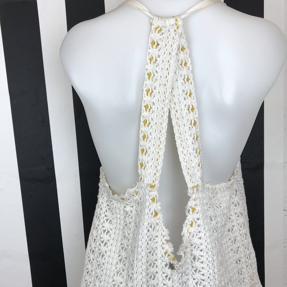 5 for $25 Mora White Crochet Flowy Racerback Tank - Picture 4 of 8